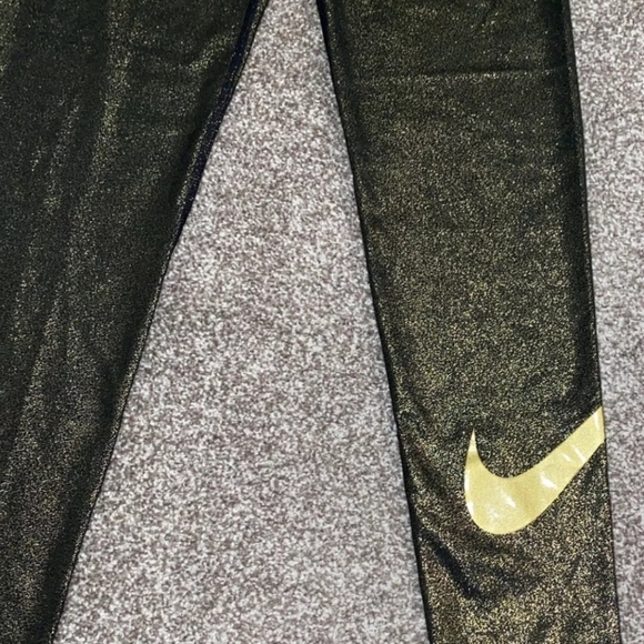 Nike Pro Dri Fit Black/Gold Metallic Swoosh Training Tights XS - Picture 5 of 10